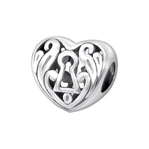 Sterling Silver Heart Lock Charm Bead